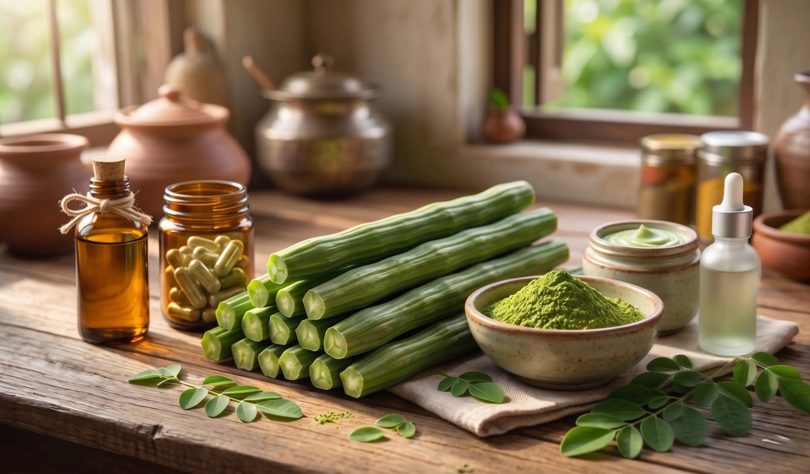 Moringa leaf powder, capsules, tea, oil and related products from India for bulk buyers