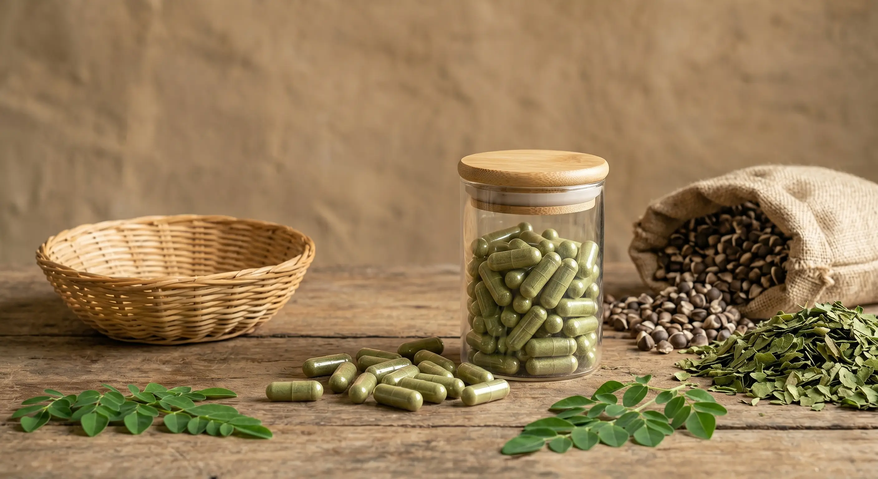 Organic moringa leaf powder vegetarian capsules India NPOP USDA retail measured doses export brands