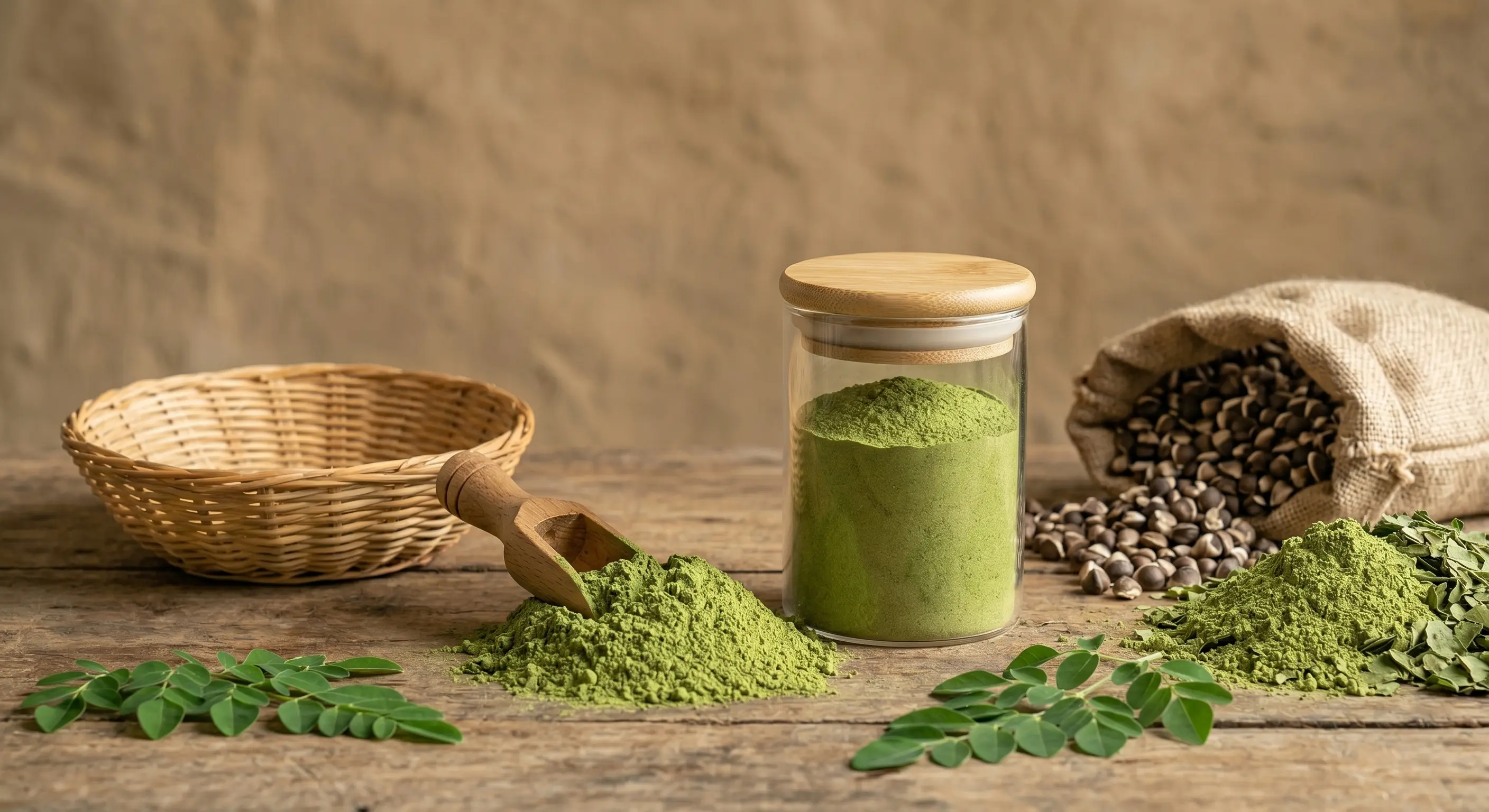 Fine organic moringa leaf powder India bulk supplier texture for smoothies cooking and B2B sampling